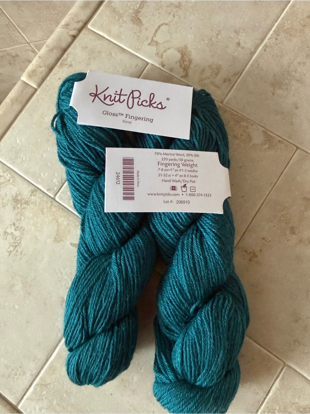 Knit Picks Gloss Fingering Yarn in Teal - Premium Merino Silk Blend 2 Hanks